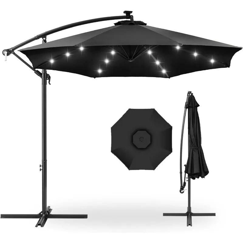 10ft Solar LED Offset Hanging Market Patio Umbrella for Backyard, Poolside, Lawn and Garden w/ Easy Tilt Adjustment - Homeward Trends