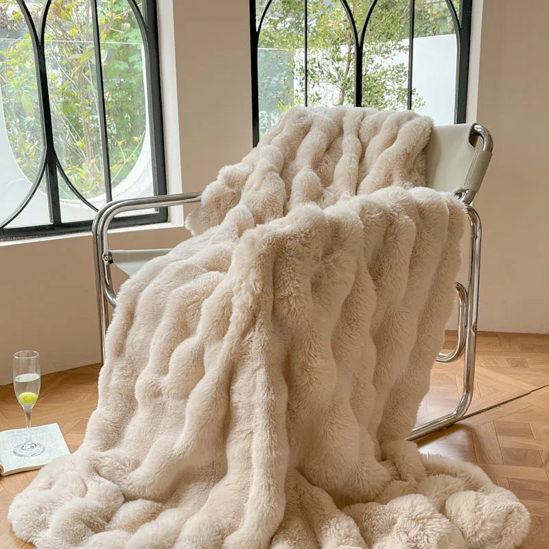 Faux Fur Blanket for Winter Warm High-end Fluffy Bubble Shaped Throw Blankets for Beds Luxury Super Comfortable Sofa Pillow Case - Homeward Trends