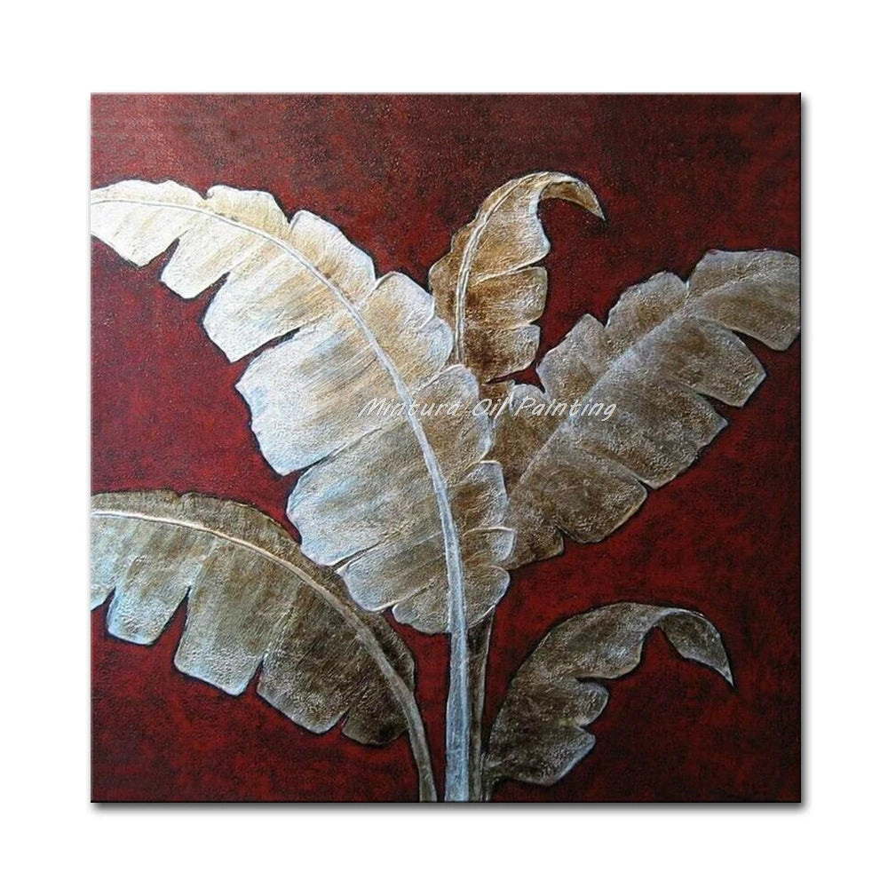 Mintura Hand-Painted Golden Leaves Oil Painting on Canvas - Modern Abstract Pop Art for Home and Room Decor - Homeward Trends