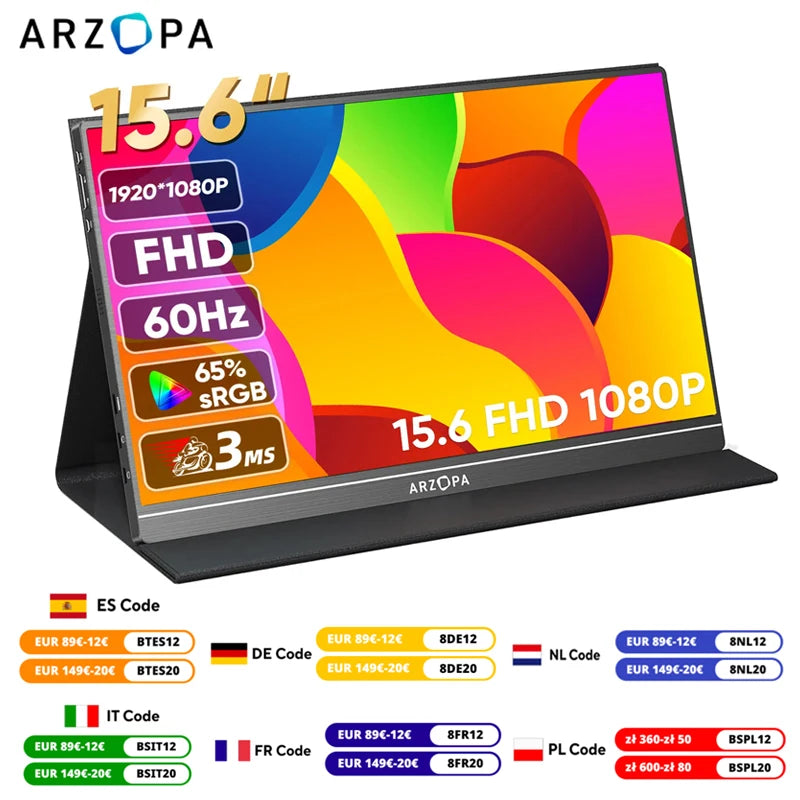 Arzopa 15.6'' FHD 1080P Portable Monitor with HDMI USB IPS Second Monitor External for PC Laptop PS and Xbox - Homeward Trends