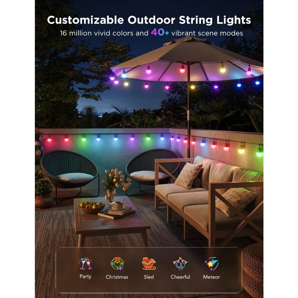 144ft Smart RGBIC Outdoor String Lights - Dimmable LED, 47 Modes, Halloween & Holiday Decor