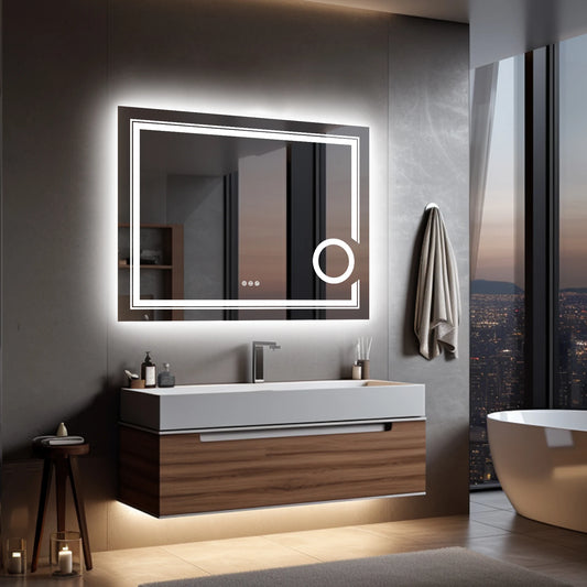 LED Wall-Mounted Magnifying Mirror for Bathroom, Vanity, Makeup, and Shaving - Homeward Trends