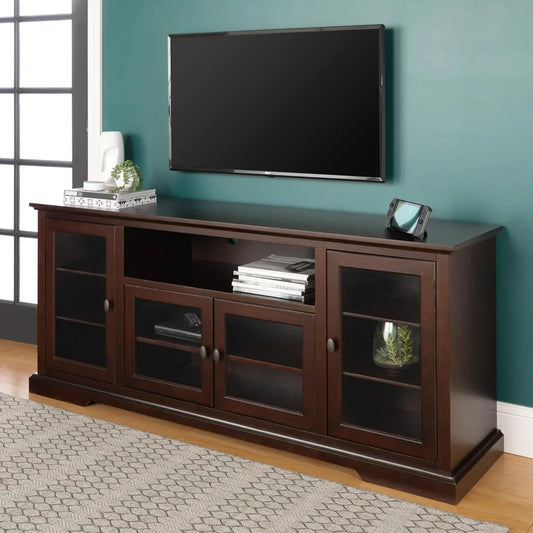 70” Classic Espresso TV Console with Glass Doors & Fireplace, Fits TVs up to 80 Inches - Homeward Trends