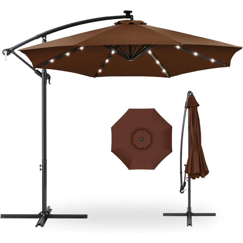 10ft Solar LED Offset Hanging Market Patio Umbrella for Backyard, Poolside, Lawn and Garden w/ Easy Tilt Adjustment - Homeward Trends