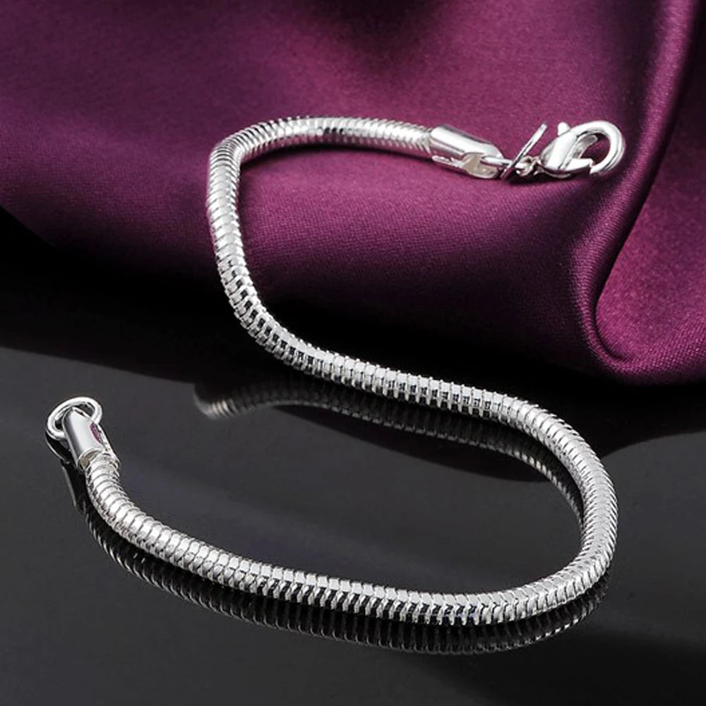 925 Sterling Silver Exquisite Solid Chain Bracelet Fashion Charm Women Men Solid Wedding Cute Simple Models Jewelry - Homeward Trends