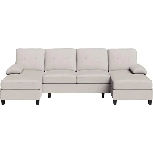 Large U-Shaped 4-Seater Sectional Sofa with Double Chaise – 106-inch Modern Fabric Sofa for Living Room