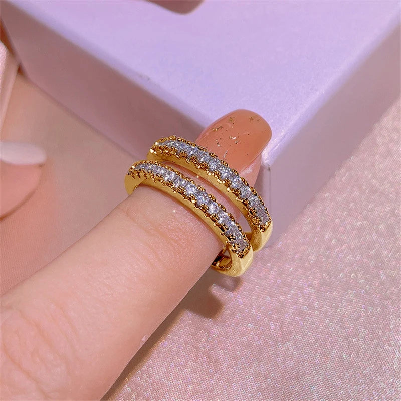 Yellow Gold Plated 925 Silver D Color VVS1 Moissanite Double Row Engagement Wedding Rings for Women - Jewelry Gift - Homeward Trends