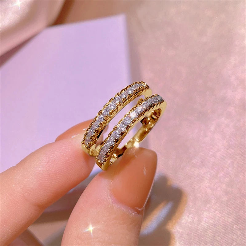 Yellow Gold Plated 925 Silver D Color VVS1 Moissanite Double Row Engagement Wedding Rings for Women - Jewelry Gift - Homeward Trends