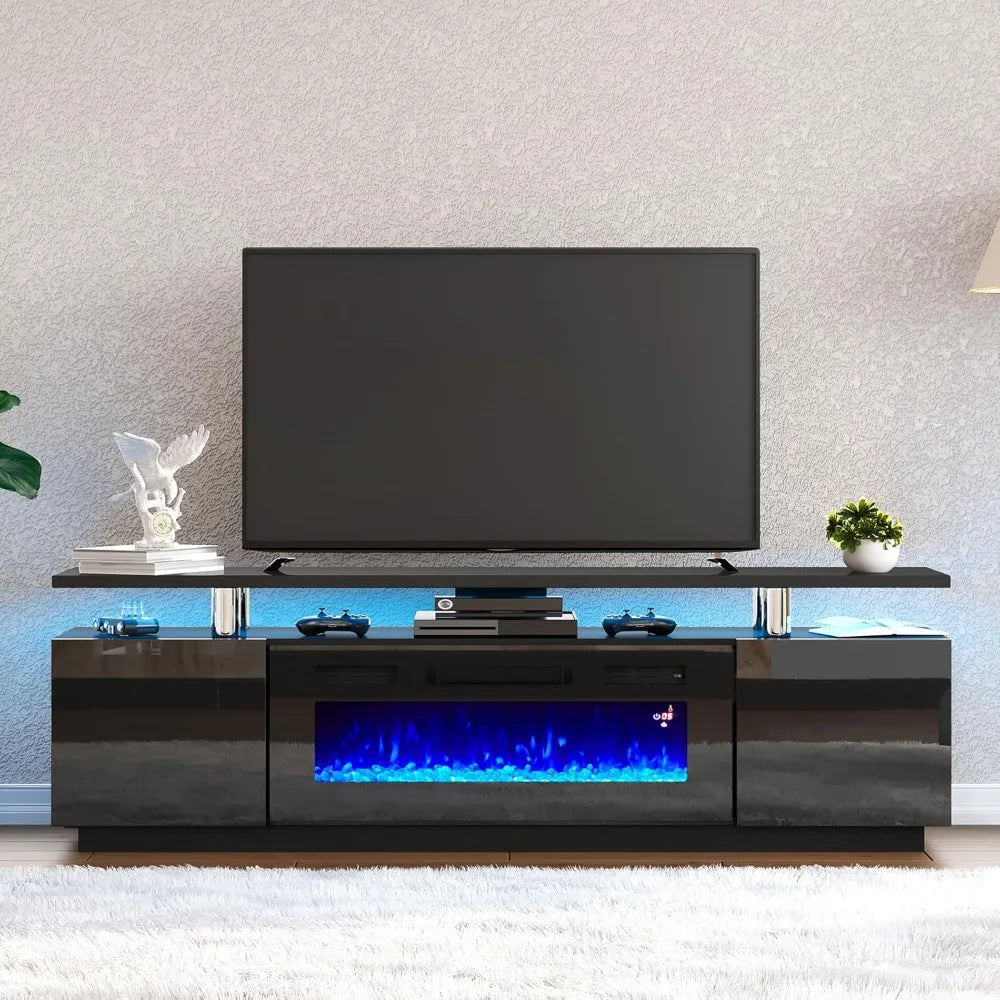 70'' High Gloss Fireplace TV Stand, 36'' Electric Fireplace, LED Entertainment Center - Homeward Trends