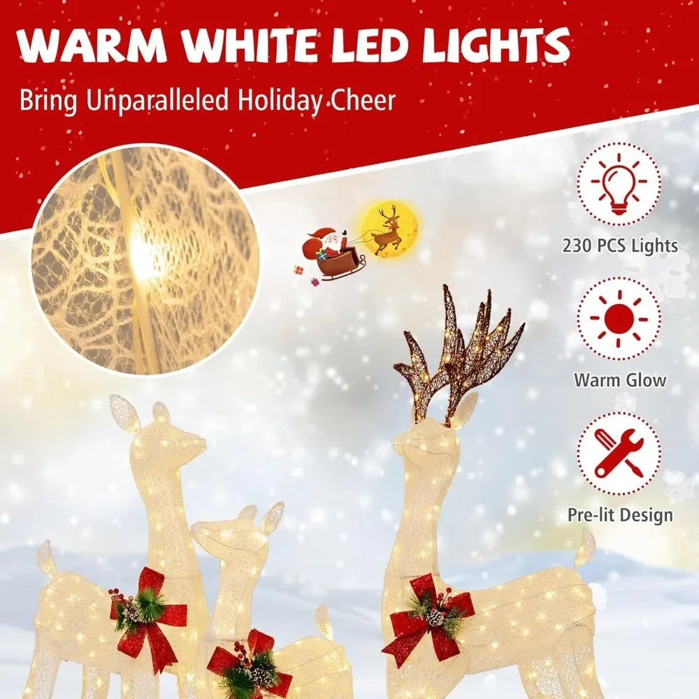 Christmas Reindeer Family Set - Indoor/Outdoor Deer Decor with LED Lights & Ground Stakes