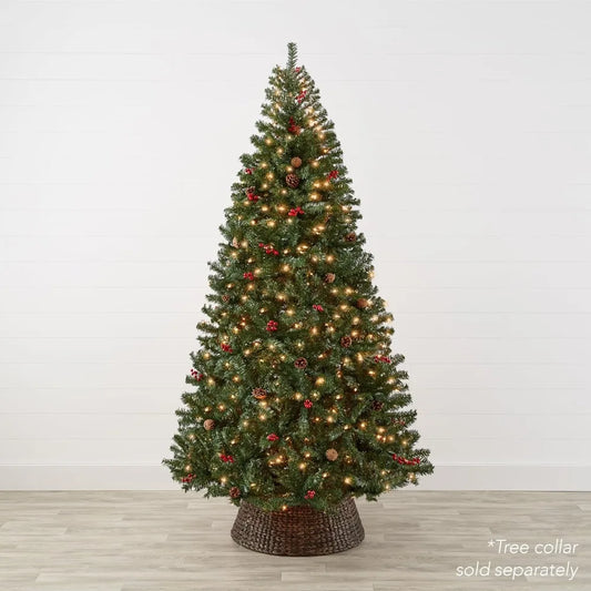 6ft Pre-Lit Spruce Artificial Christmas Tree - 798 Tips, 29 Pinecones, 29 Berries, 250 Lights, Metal Stand