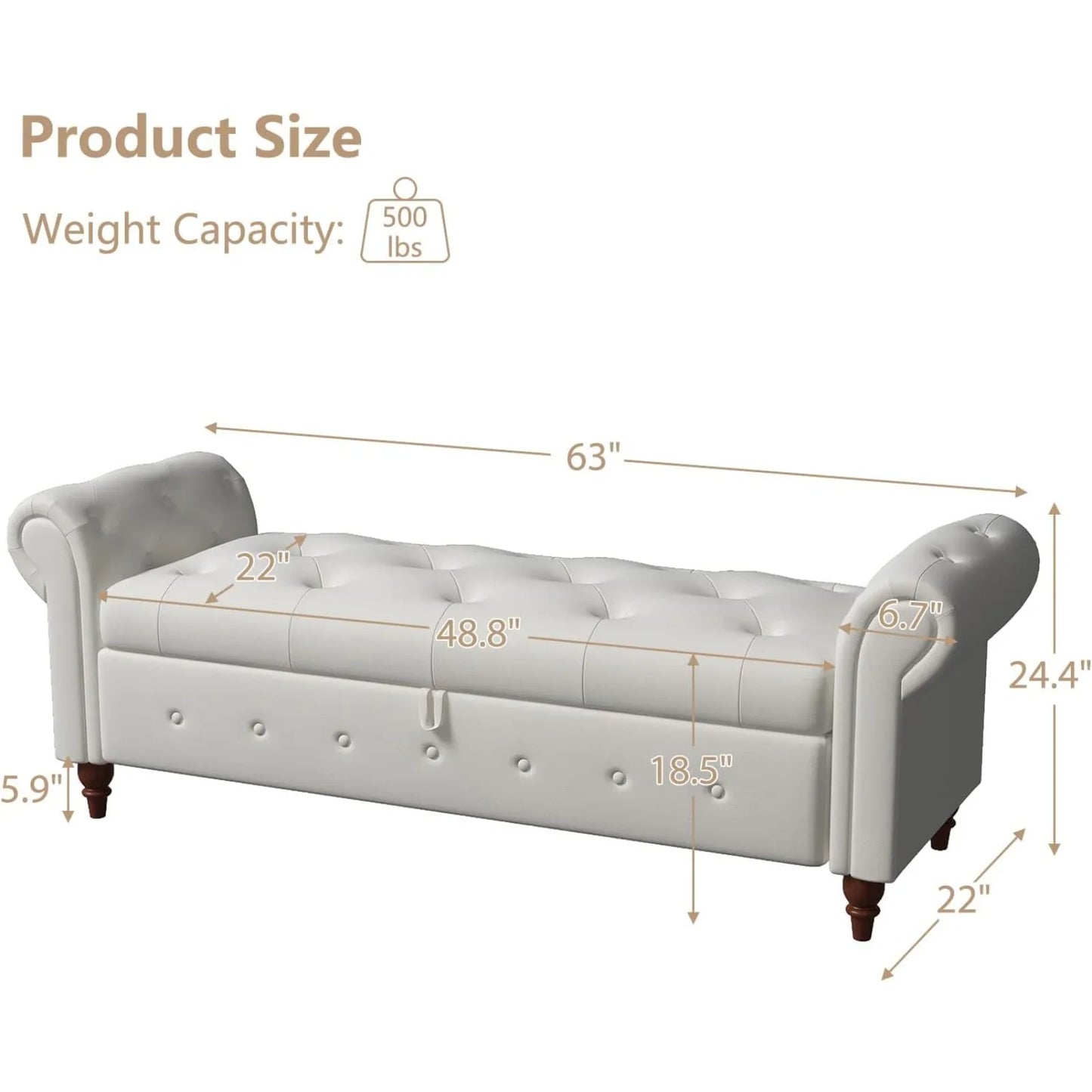 63'' Upholstered Storage Bench for Bedroom, Living Room, Entryway, or Window Seat