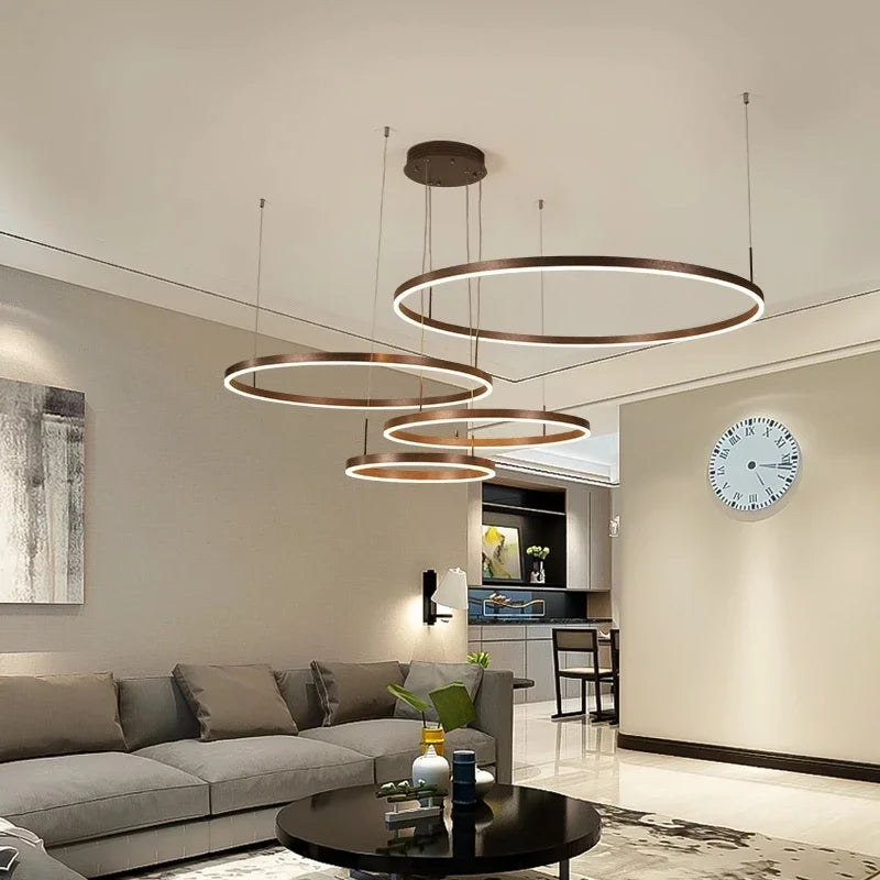 Minimalist Modern LED Chandelier - Gold & Black Brushed Ring Ceiling Light for Home & Dining - Homeward Trends