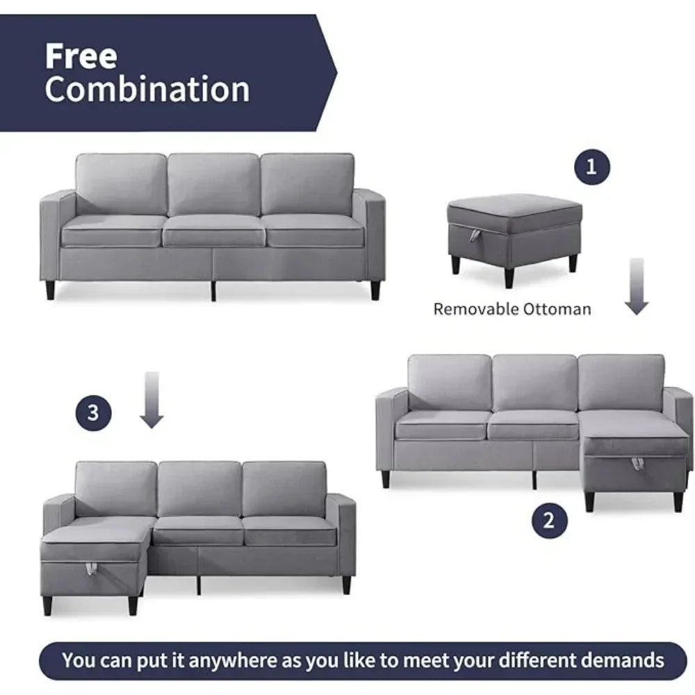 Modular Convertible Sofa Set for Living Room – Modern Linen Fabric Loveseat & Sectional Sofa