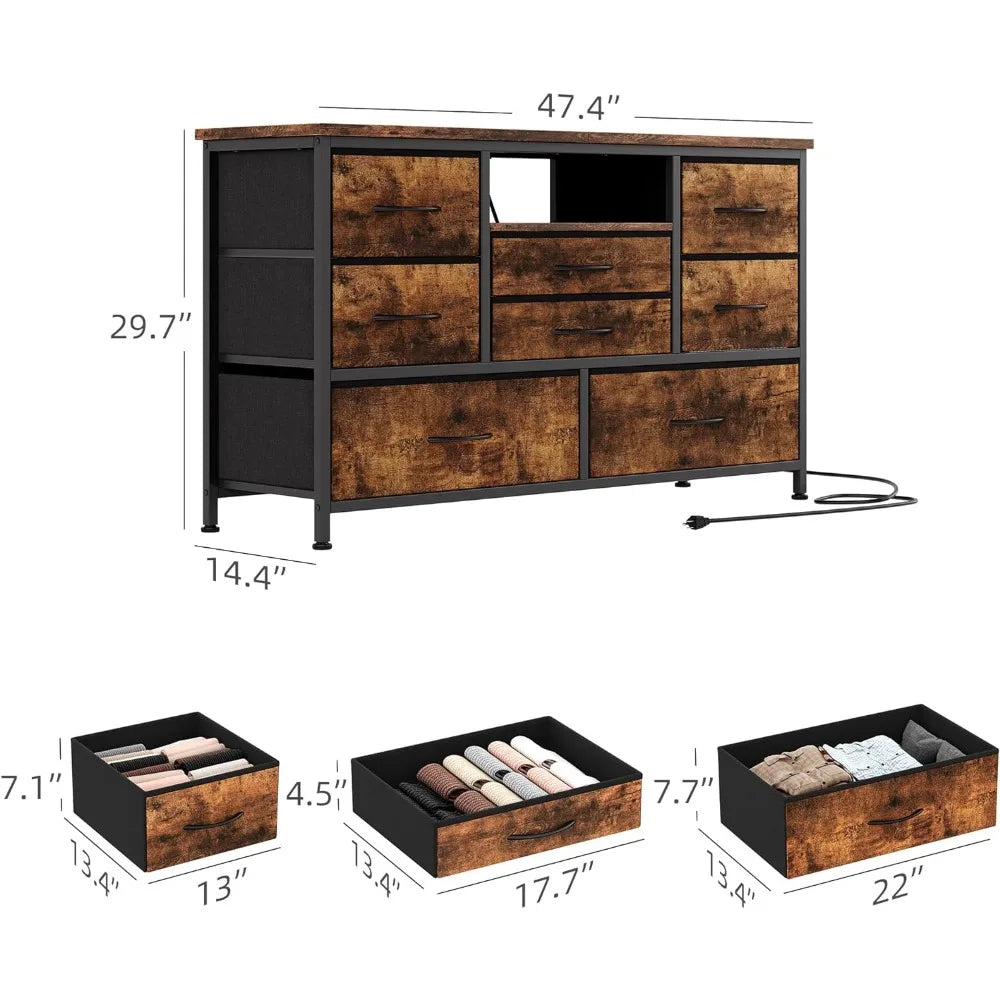 8 Dresser TV Stand with Power Outlet & LED for 55'' TV, Long Dresser for Bedroom with 8 Deep Drawers, Wide Console Table - Homeward Trends