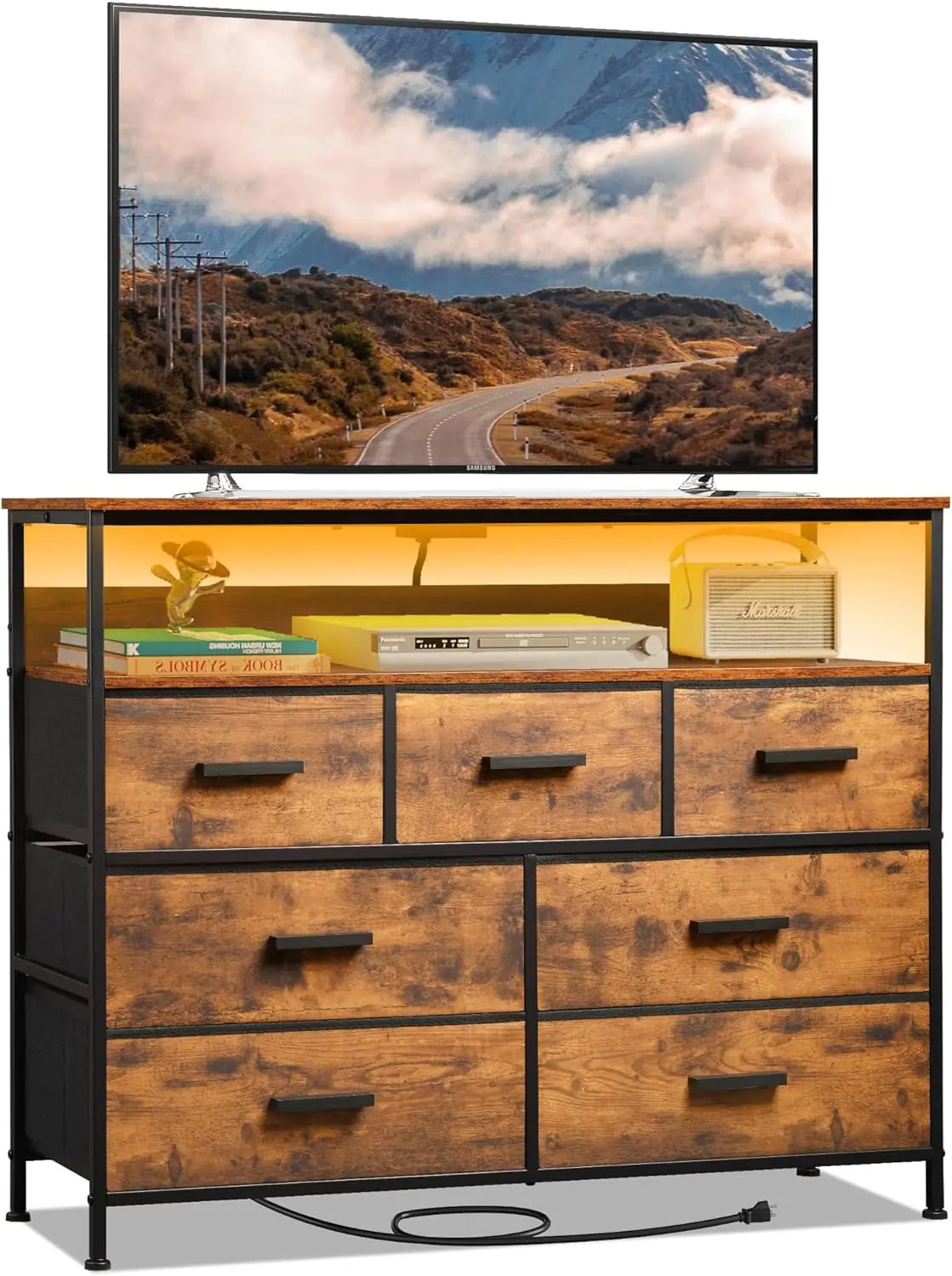 Dresser for Bedroom Dresser TV Cabinet With LED Lights and Power Socket Chest of Drawers TV Up to 45 Inches Furniture Home - Homeward Trends