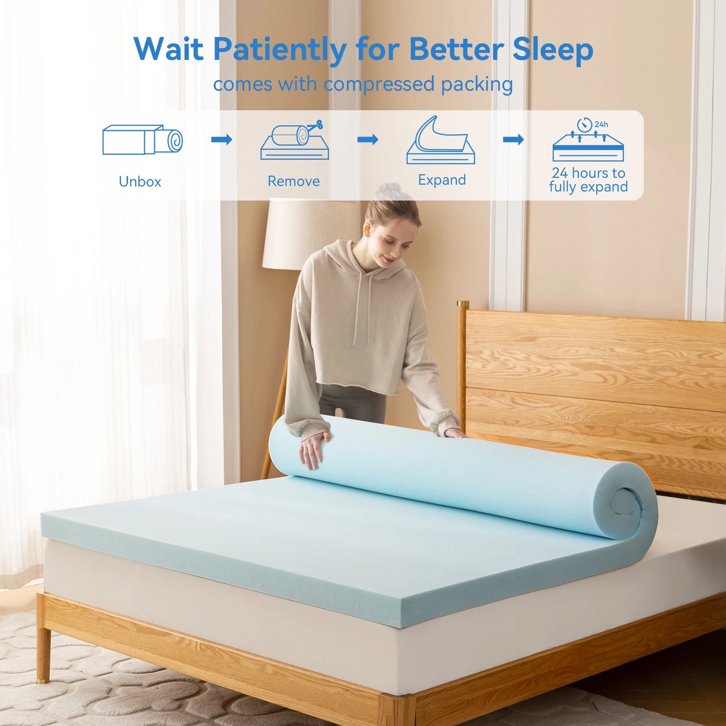 Hcore 1 PC Gel Memory Foam Mattress Topper, Blue Mattress Pad, Soft Breathable Cooling Bedding For Bedroom, Guest Room, CertiPU - Homeward Trends