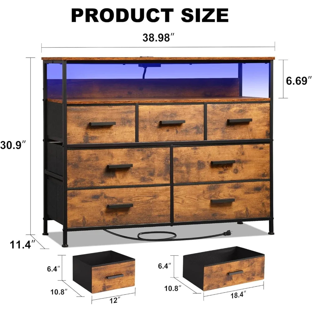 Dresser for Bedroom Dresser TV Cabinet With LED Lights and Power Socket Chest of Drawers TV Up to 45 Inches Furniture Home - Homeward Trends