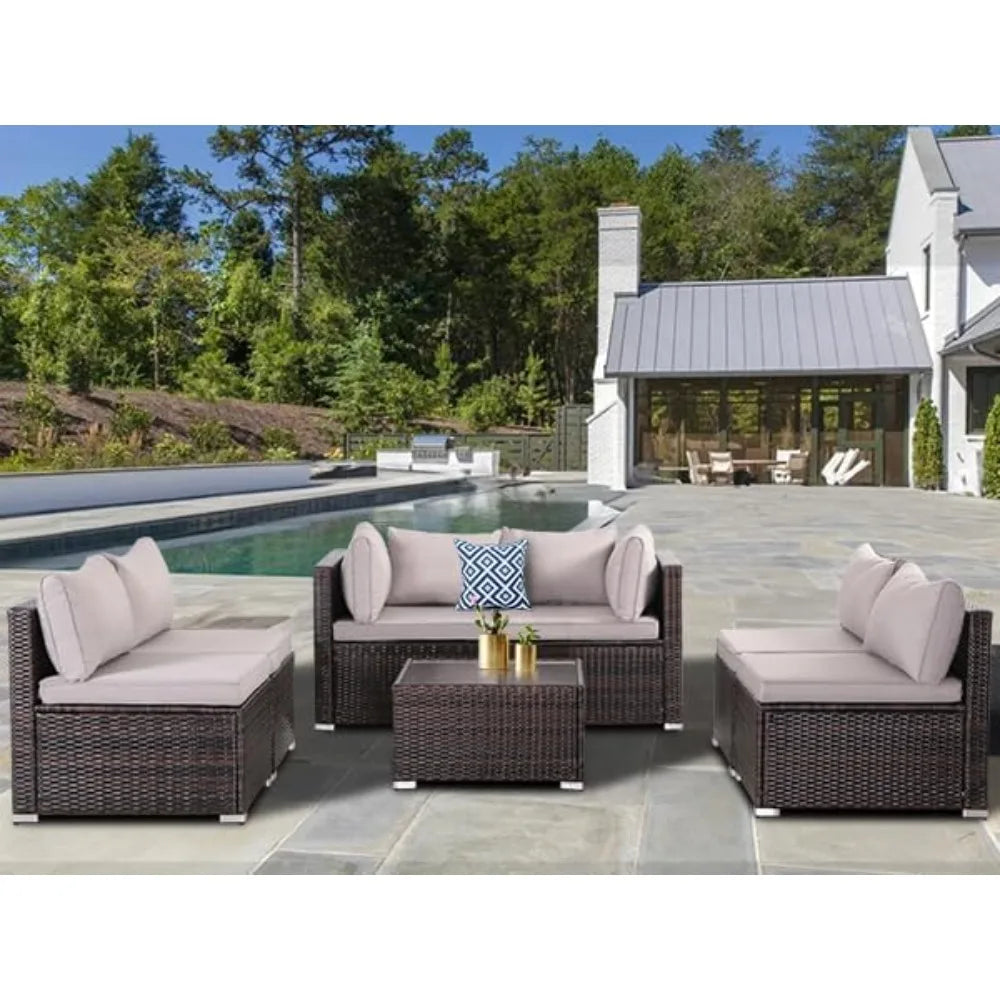 7 Pieces Patio Furniture Set, Modular Patio Set Wicker Outdoor Sectional Sofa Set PE Rattan Wicker Patio Conversation Set - Homeward Trends