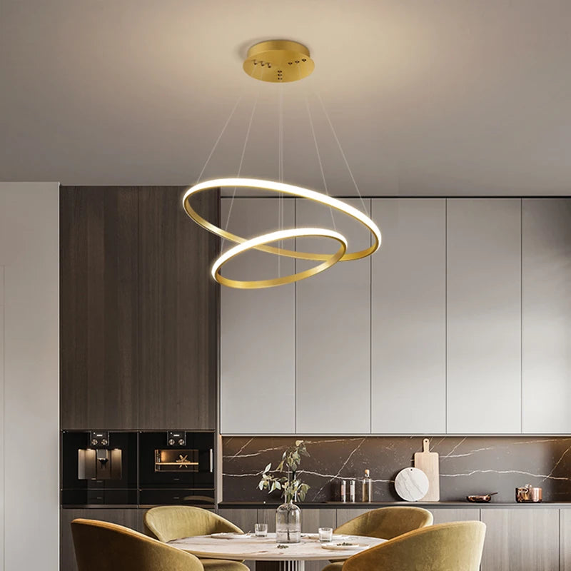 Modern LED Ring Pendant Lamp - Black Circular Chandelier for Living Room, Dining Room, Kitchen, or Loft Indoor Lighting Fixture - Homeward Trends