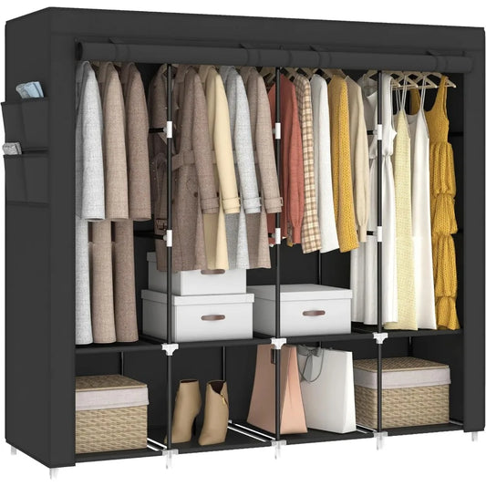 67-inch Portable Closet Wardrobe for Hanging Clothes, Wardrobe Closet, 4 Hanging Rods and Side Pockets, 8 Storage Shelves - Homeward Trends