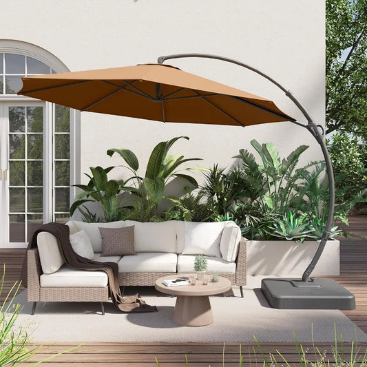 Outdoor Patio Umbrella with Base Included, 12 FT Deluxe Curvy Cantilever with 360°, UV Protection Outdoor Umbrella - Homeward Trends