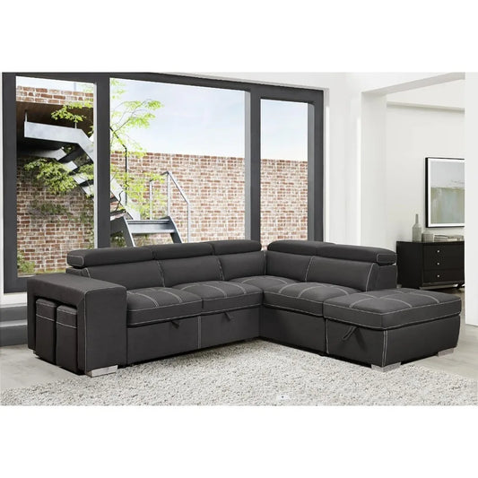 104'' Microfiber L-Shaped Sectional Sleeper Sofa with Pull-Out Bed, Chaise & Storage Ottoman – 5-Seater