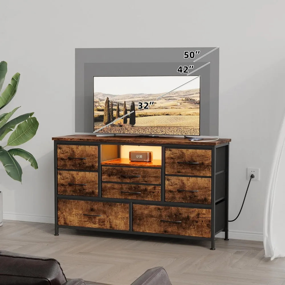 8 Dresser TV Stand with Power Outlet & LED for 55'' TV, Long Dresser for Bedroom with 8 Deep Drawers, Wide Console Table - Homeward Trends