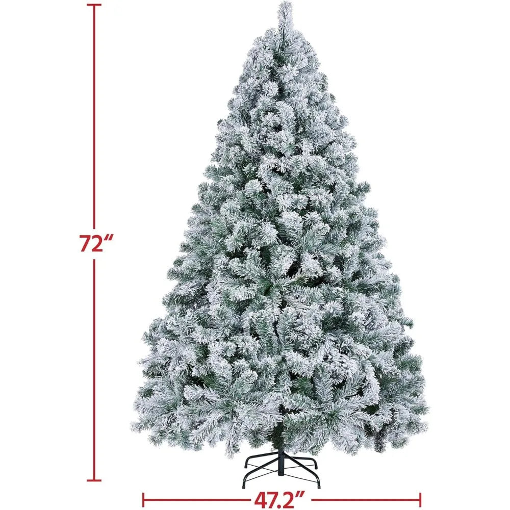 6ft Snow Flocked Pre-Lit Artificial Christmas Tree with Warm White Incandescent Lights, Full Xmas Tree