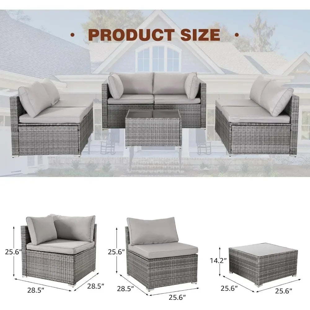 7/8 Pieces Patio Furniture Set, Modular Patio Set Wicker Outdoor Sectional Sofa Set PE Rattan Wicker Patio Conversation Set - Homeward Trends