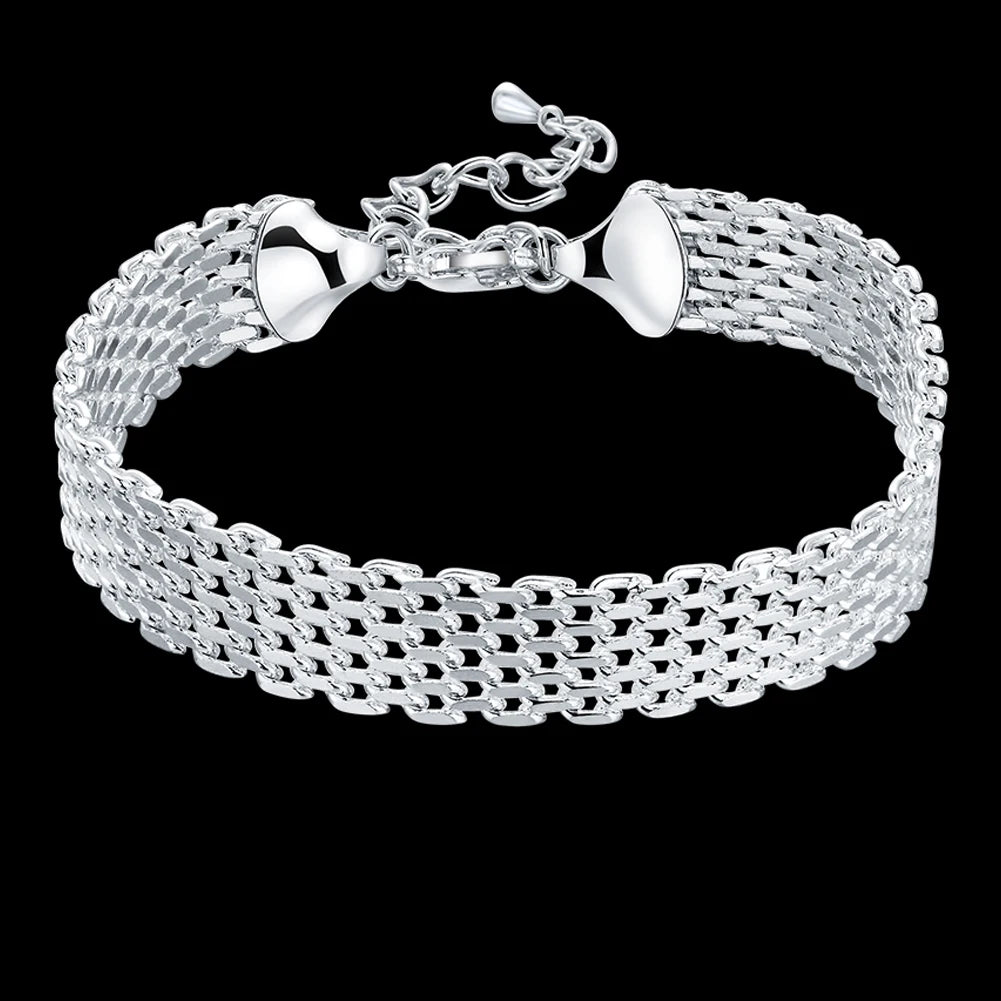 925 Sterling Silver Exquisite Solid Chain Bracelet Fashion Charm Women Men Solid Wedding Cute Simple Models Jewelry - Homeward Trends