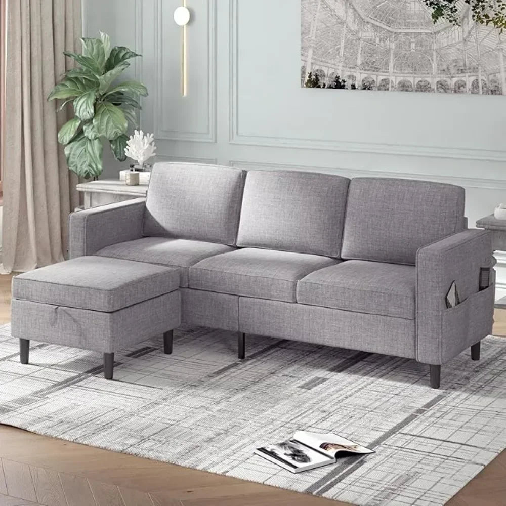 Modular Convertible Sofa Set for Living Room – Modern Linen Fabric Loveseat & Sectional Sofa