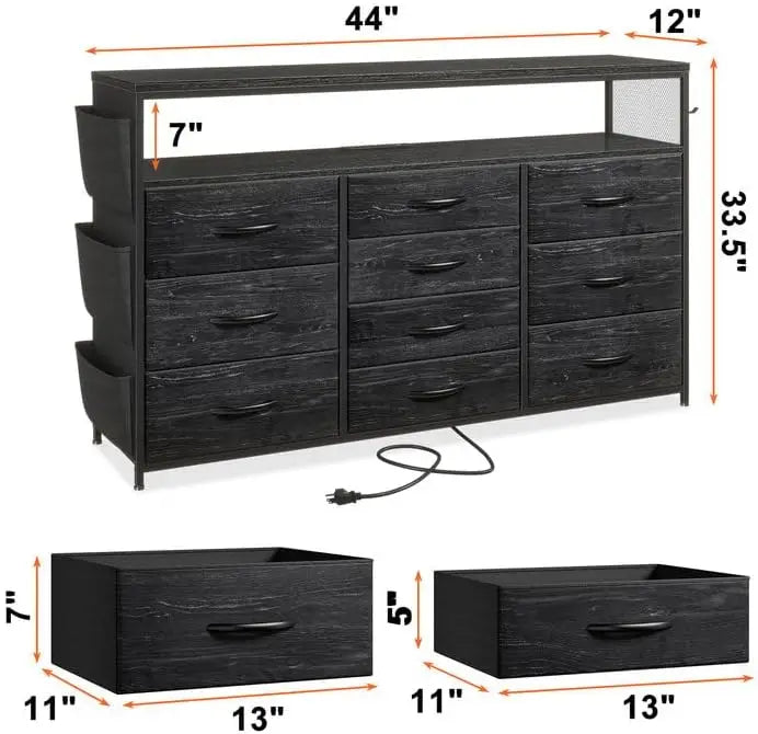 Dresser TV Stand with 10 Drawers for 55" TV Stand for Bedroom with LED Lights & Power Outlets Wide Dresser for Bedroom with Shel - Homeward Trends