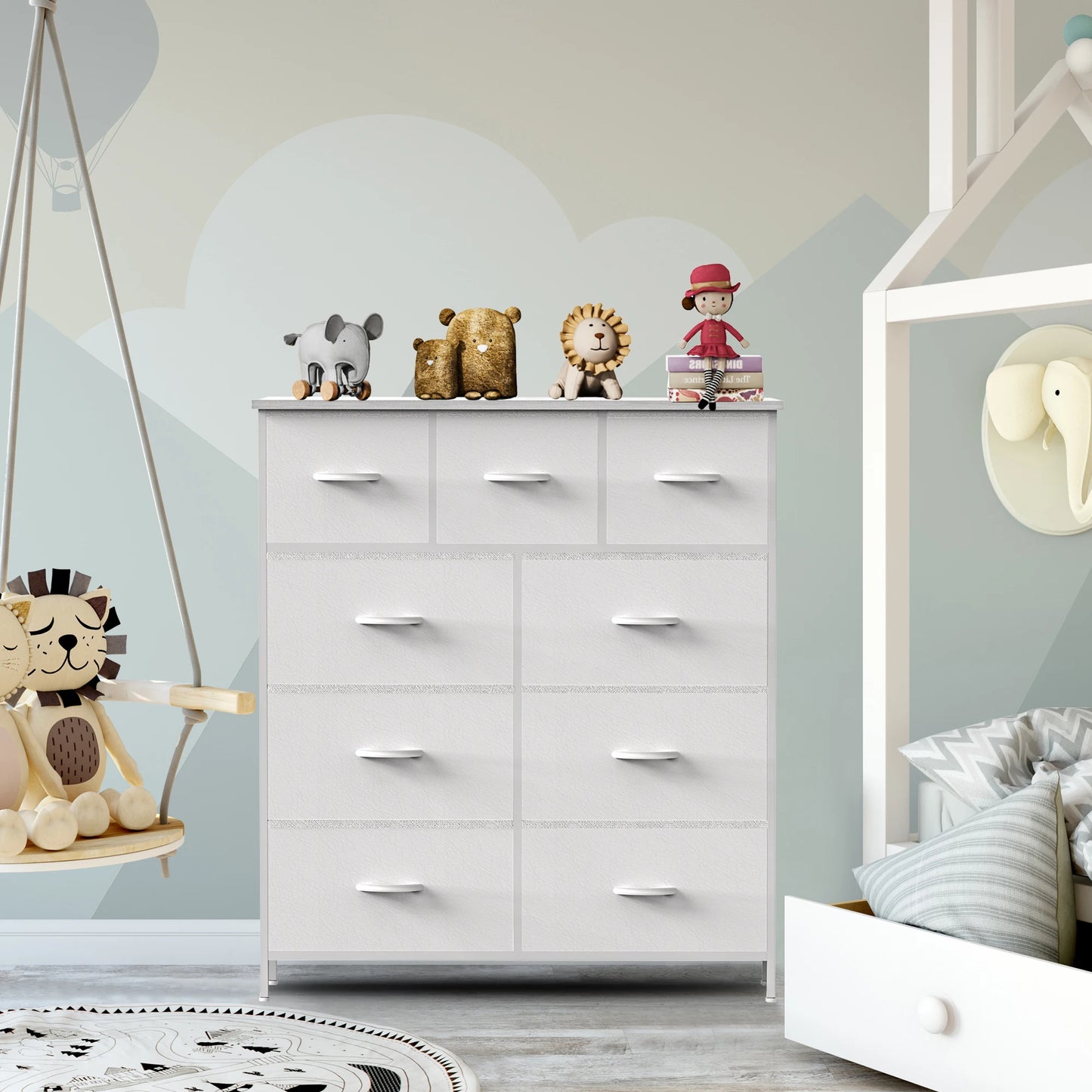 Dresser For Bedroom With 9 Fabric Storage Drawer Wardrobe Tall Chest Organizer Closet Adult Kids Clothes Wood Cabinet Furniture - Homeward Trends