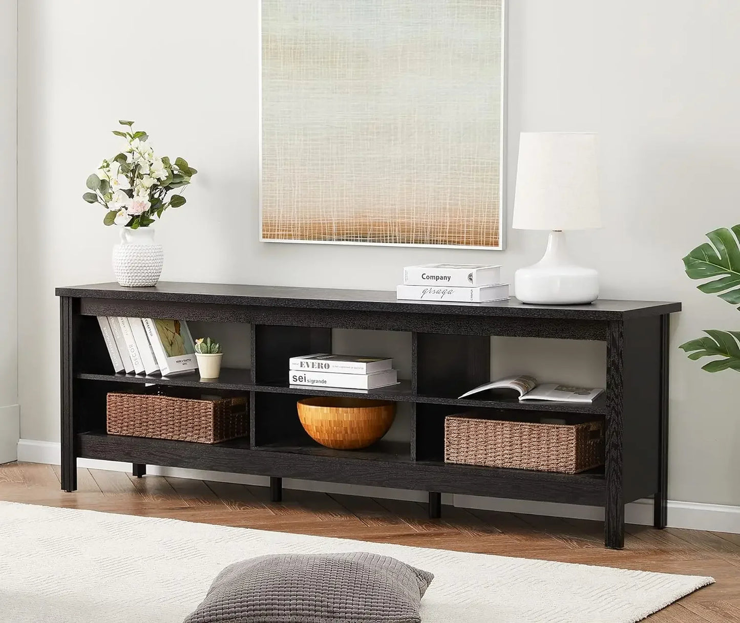 70" TV Stand for Living Room, Modern Wooden Entertainment Center w/ 6 Storage Cubby, Bedroom TV Stand - Homeward Trends