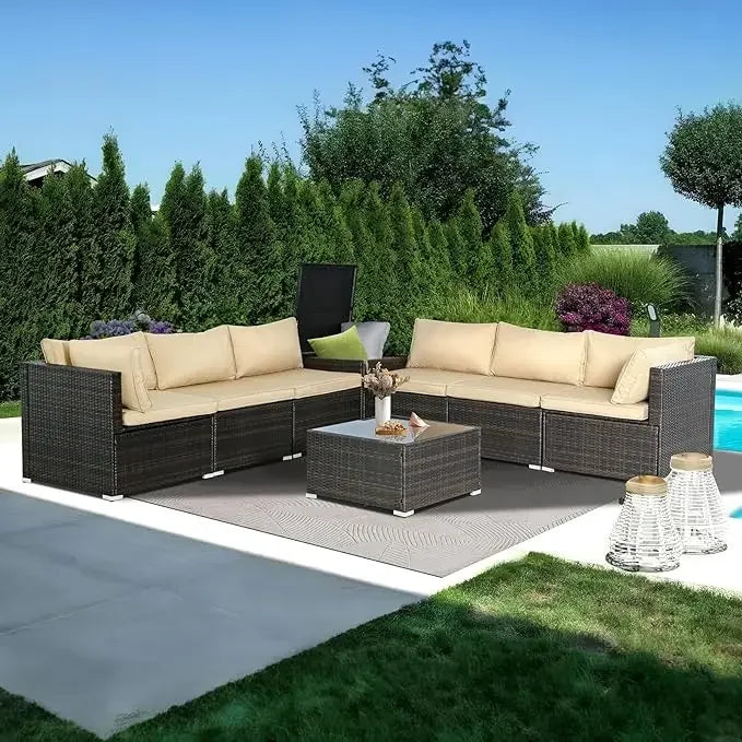 7/8 Pieces Patio Furniture Set, Modular Patio Set Wicker Outdoor Sectional Sofa Set PE Rattan Wicker Patio Conversation Set - Homeward Trends