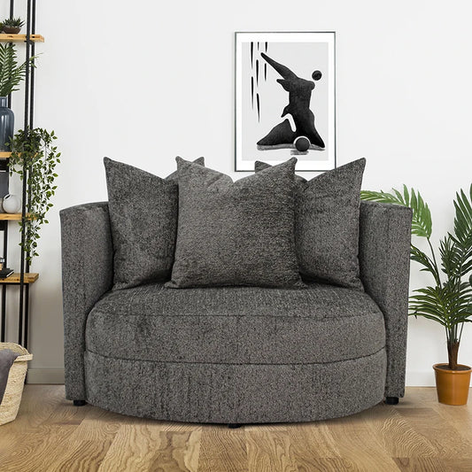 Modern Grey Upholstered Round Chair - Stylish, Comfy Seating for Living Room