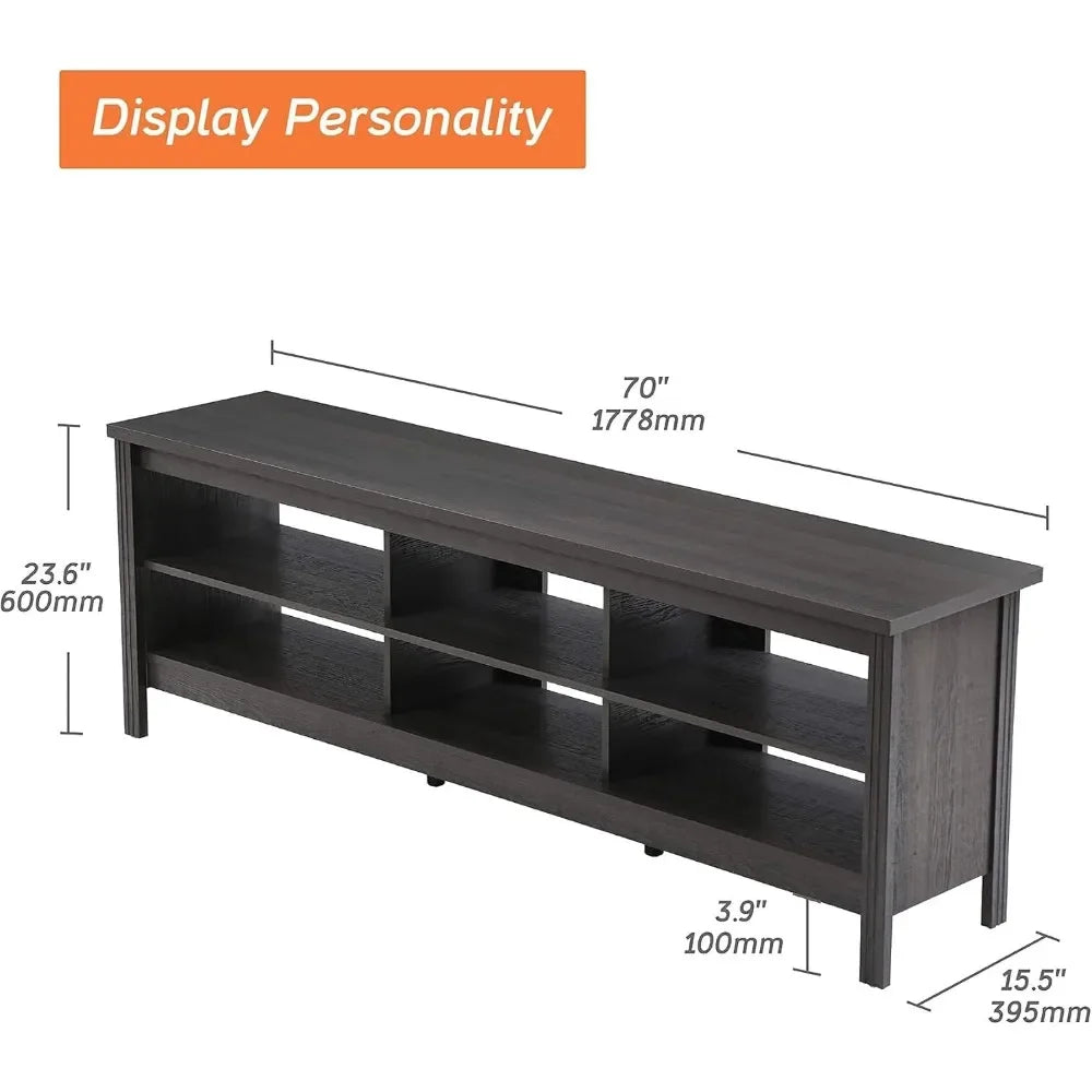 70" TV Stand for Living Room, Modern Wooden Entertainment Center w/ 6 Storage Cubby, Bedroom TV Stand - Homeward Trends