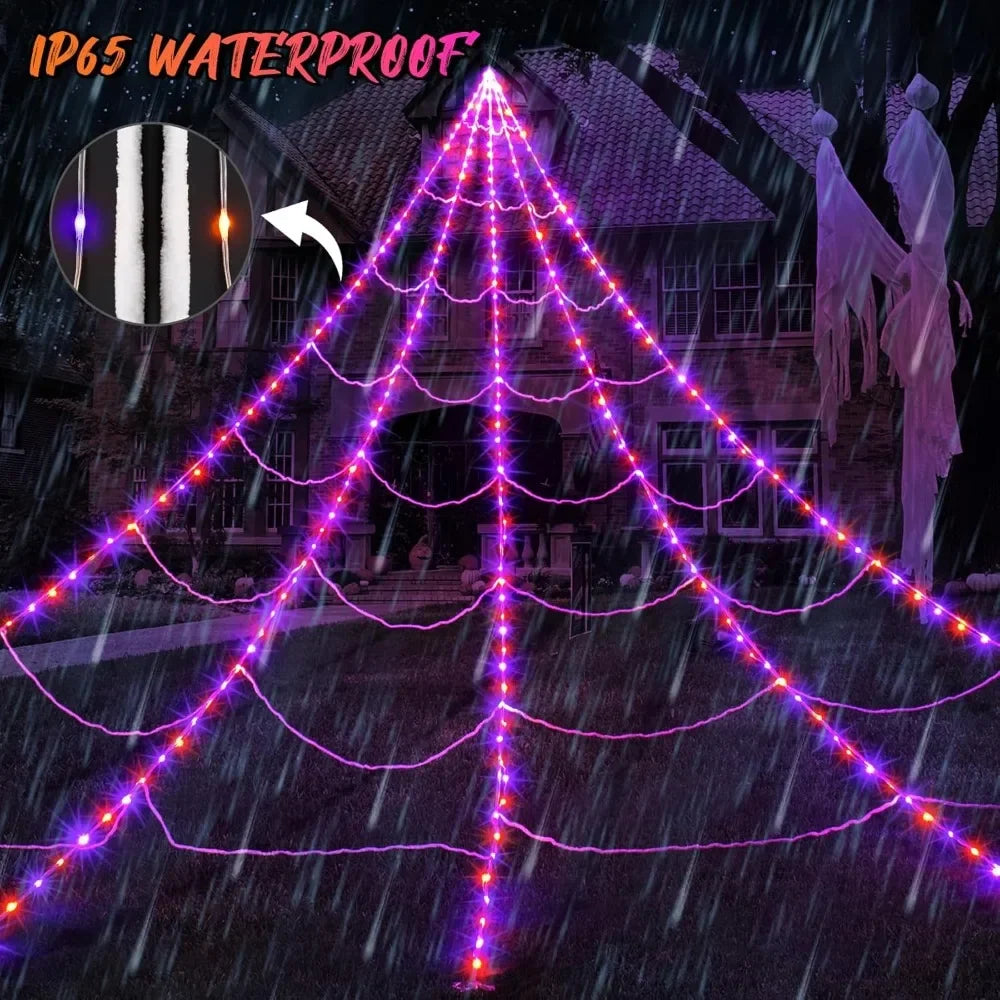 Spider Webs Halloween Decorations Outdoor 290 LED Halloween Spiders Web Lights Decoration with 78.7" Large Spider