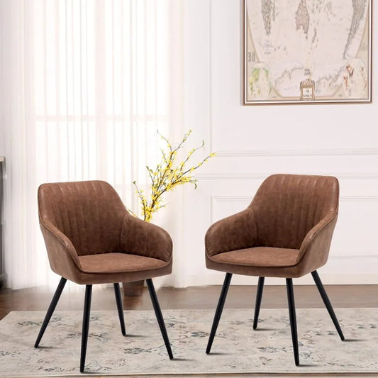 Set of 2 Faux Leather Accent Chairs - Upholstered Armchairs with Metal Legs for Living Room Leisure