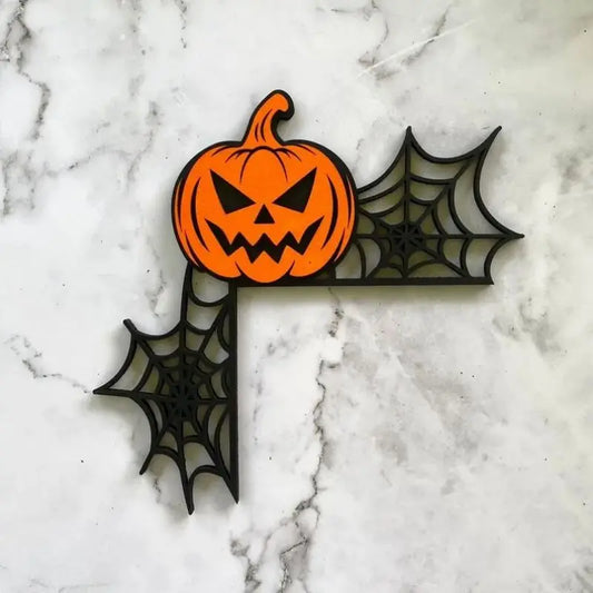 Spooky Pumpkin & Witch Halloween Wooden Door Topper – Horror Atmosphere Craft Décor