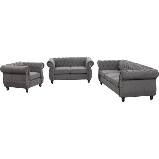 Modern 3-Piece Living Room Sofa Set – Three-Seater, Loveseat & Single Chair in Dutch Velvet Upholstery