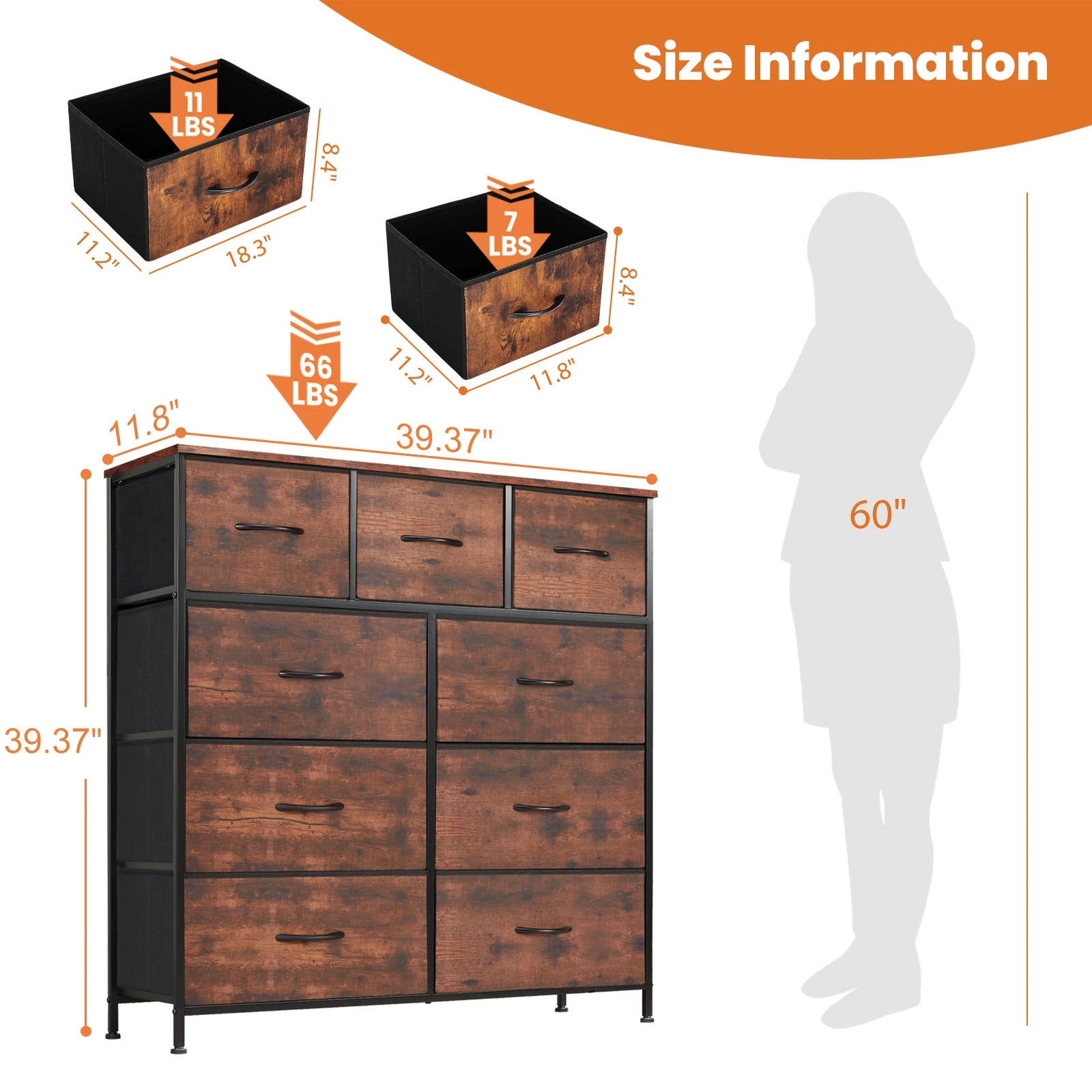 Dresser For Bedroom With 9 Fabric Storage Drawer Wardrobe Tall Chest Organizer Closet Adult Kids Clothes Wood Cabinet Furniture - Homeward Trends