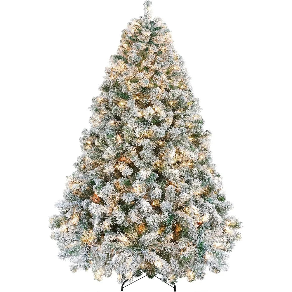 6ft Snow Flocked Pre-Lit Artificial Christmas Tree with Warm White Incandescent Lights, Full Xmas Tree