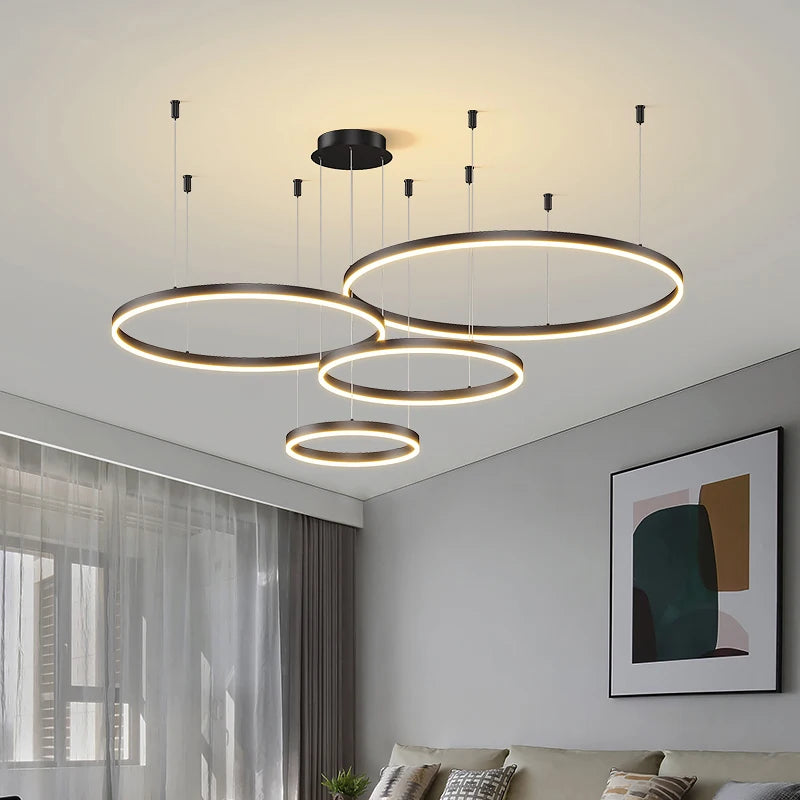 Minimalist Modern LED Chandelier - Gold & Black Brushed Ring Ceiling Light for Home & Dining - Homeward Trends