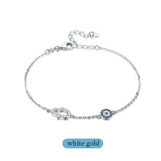 Lucky 925 Sterling Silver Evil Eye Bracelet for Women - Blue Eye Hamsa - Homeward Trends