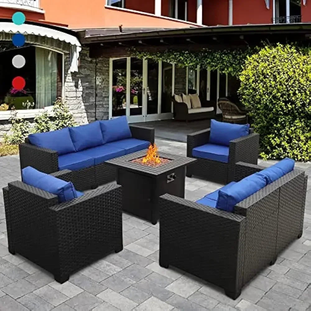 5-Piece Outdoor Wicker Patio Furniture Set – 45" Fire Pit Table, No-Slip Cushions & Waterproof Cover