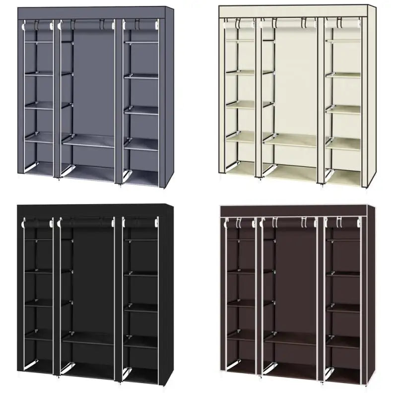 Foldable Wardrobe Rental Room Bedroom Clothes Closet Double Rod Clothes Storage Organizer Wardrobes Living Room Home Furniture - Homeward Trends