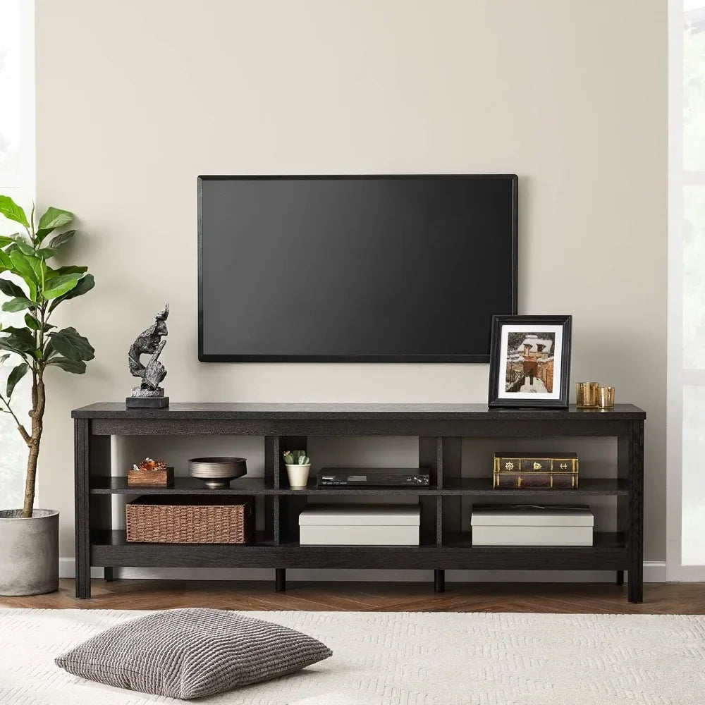 70" TV Stand for Living Room, Modern Wooden Entertainment Center w/ 6 Storage Cubby, Bedroom TV Stand - Homeward Trends