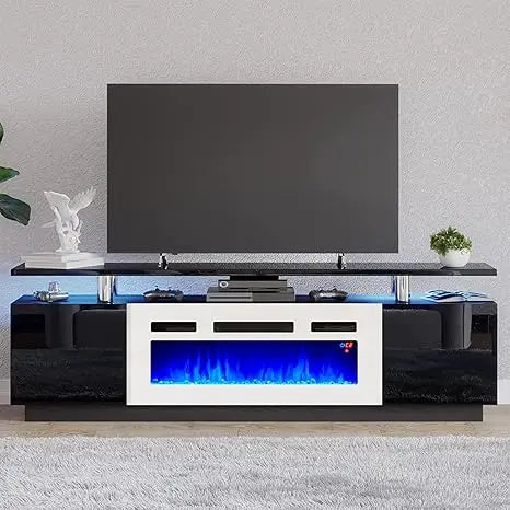 70'' High Gloss Fireplace TV Stand, 36'' Electric Fireplace, LED Entertainment Center - Homeward Trends